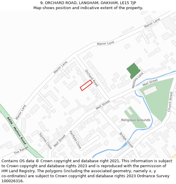 9, ORCHARD ROAD, LANGHAM, OAKHAM, LE15 7JP: Location map and indicative extent of plot