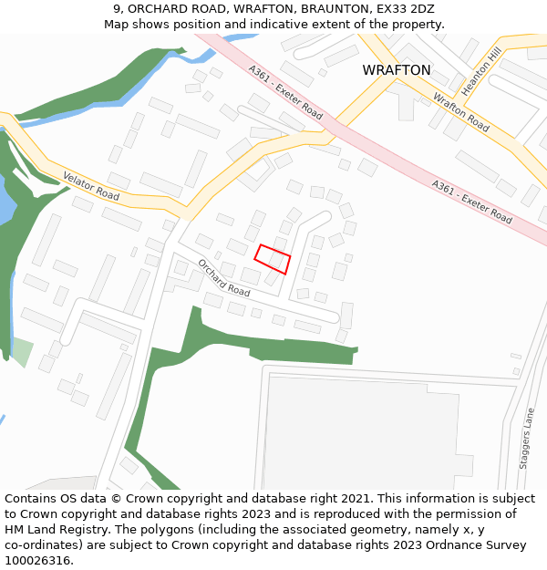 9, ORCHARD ROAD, WRAFTON, BRAUNTON, EX33 2DZ: Location map and indicative extent of plot