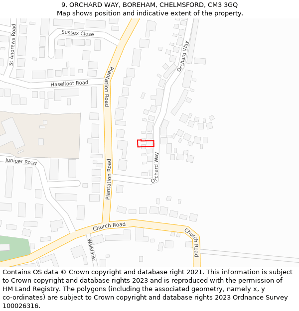 9, ORCHARD WAY, BOREHAM, CHELMSFORD, CM3 3GQ: Location map and indicative extent of plot