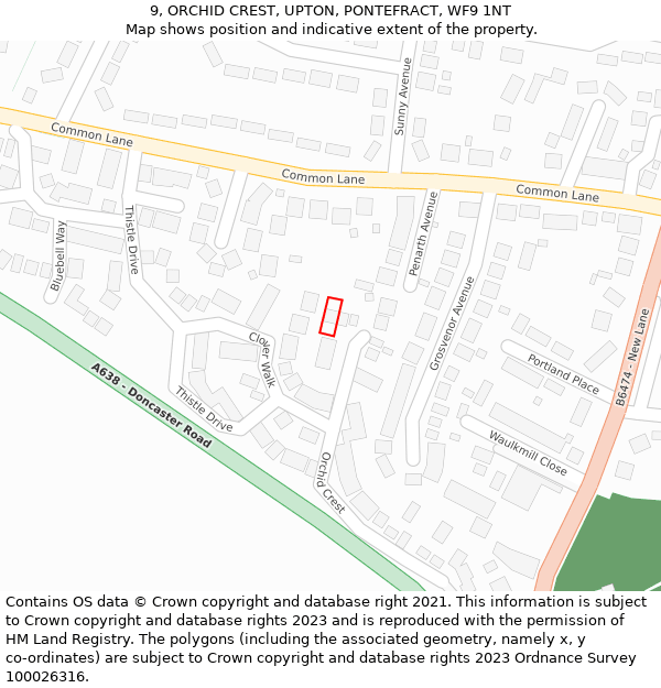 9, ORCHID CREST, UPTON, PONTEFRACT, WF9 1NT: Location map and indicative extent of plot