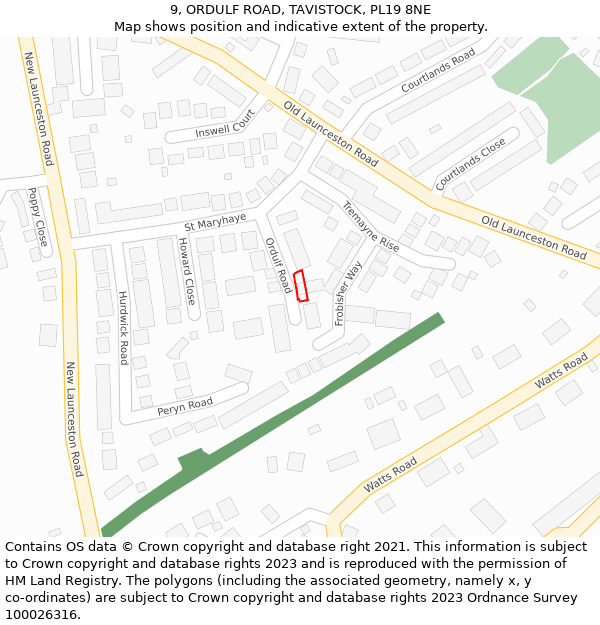 9, ORDULF ROAD, TAVISTOCK, PL19 8NE: Location map and indicative extent of plot