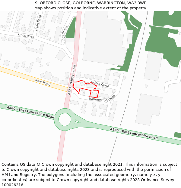 9, ORFORD CLOSE, GOLBORNE, WARRINGTON, WA3 3WP: Location map and indicative extent of plot