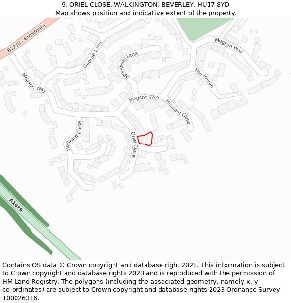 9, ORIEL CLOSE, WALKINGTON, BEVERLEY, HU17 8YD: Location map and indicative extent of plot