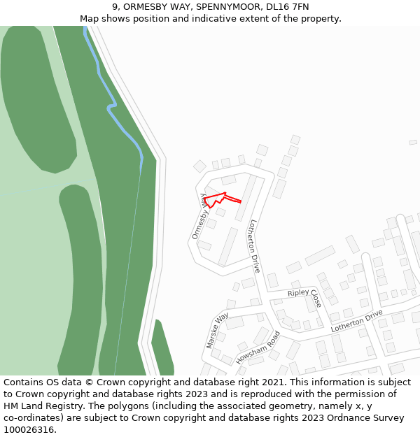 9, ORMESBY WAY, SPENNYMOOR, DL16 7FN: Location map and indicative extent of plot