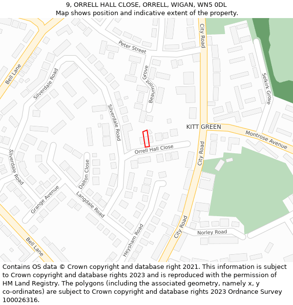 9, ORRELL HALL CLOSE, ORRELL, WIGAN, WN5 0DL: Location map and indicative extent of plot