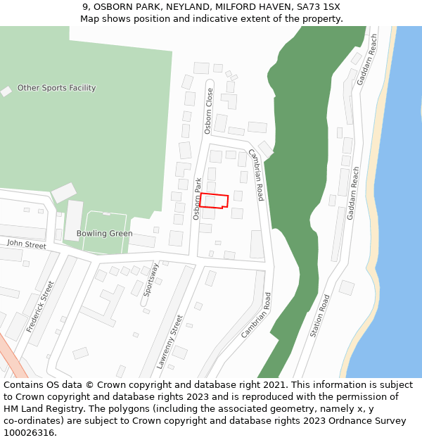 9, OSBORN PARK, NEYLAND, MILFORD HAVEN, SA73 1SX: Location map and indicative extent of plot