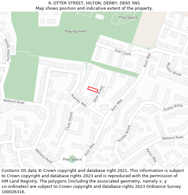 9, OTTER STREET, HILTON, DERBY, DE65 5NS: Location map and indicative extent of plot
