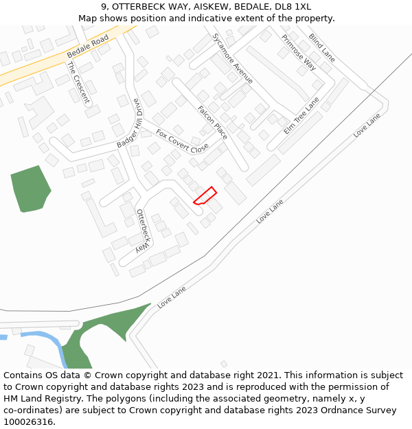 9, OTTERBECK WAY, AISKEW, BEDALE, DL8 1XL: Location map and indicative extent of plot