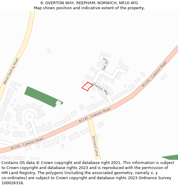 9, OVERTON WAY, REEPHAM, NORWICH, NR10 4FG: Location map and indicative extent of plot