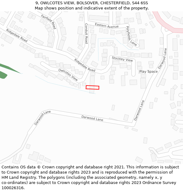 9, OWLCOTES VIEW, BOLSOVER, CHESTERFIELD, S44 6SS: Location map and indicative extent of plot