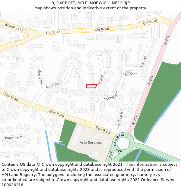 9, OXCROFT, ACLE, NORWICH, NR13 3JP: Location map and indicative extent of plot