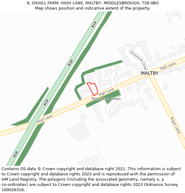 9, OXHILL FARM, HIGH LANE, MALTBY, MIDDLESBROUGH, TS8 0BG: Location map and indicative extent of plot