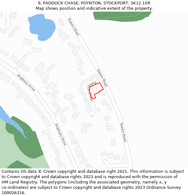 9, PADDOCK CHASE, POYNTON, STOCKPORT, SK12 1XR: Location map and indicative extent of plot
