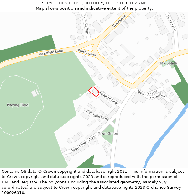 9, PADDOCK CLOSE, ROTHLEY, LEICESTER, LE7 7NP: Location map and indicative extent of plot