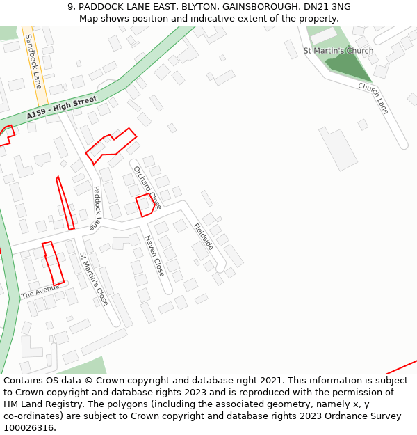 9, PADDOCK LANE EAST, BLYTON, GAINSBOROUGH, DN21 3NG: Location map and indicative extent of plot