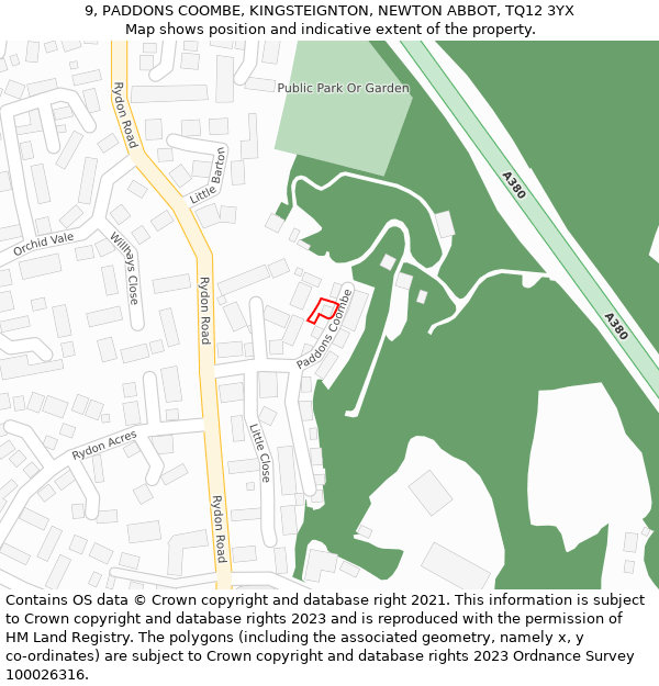 9, PADDONS COOMBE, KINGSTEIGNTON, NEWTON ABBOT, TQ12 3YX: Location map and indicative extent of plot