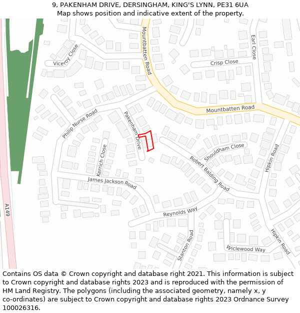 9, PAKENHAM DRIVE, DERSINGHAM, KING'S LYNN, PE31 6UA: Location map and indicative extent of plot