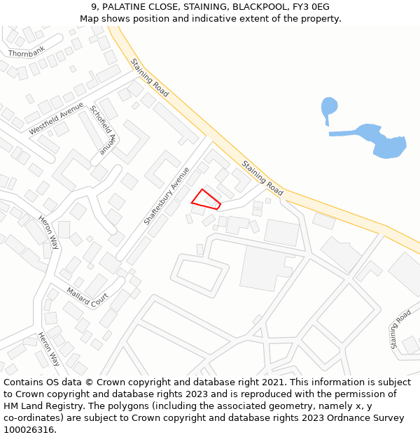 9, PALATINE CLOSE, STAINING, BLACKPOOL, FY3 0EG: Location map and indicative extent of plot