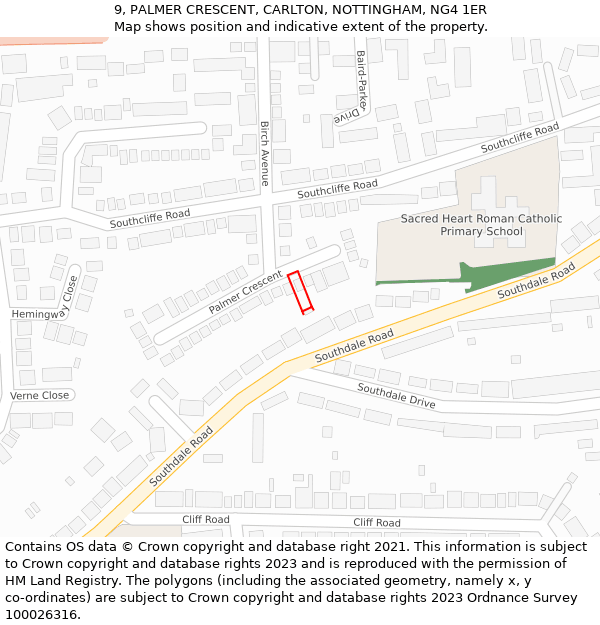 9, PALMER CRESCENT, CARLTON, NOTTINGHAM, NG4 1ER: Location map and indicative extent of plot