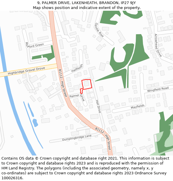 9, PALMER DRIVE, LAKENHEATH, BRANDON, IP27 9JY: Location map and indicative extent of plot