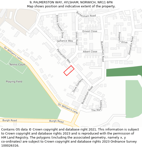 9, PALMERSTON WAY, AYLSHAM, NORWICH, NR11 6FN: Location map and indicative extent of plot