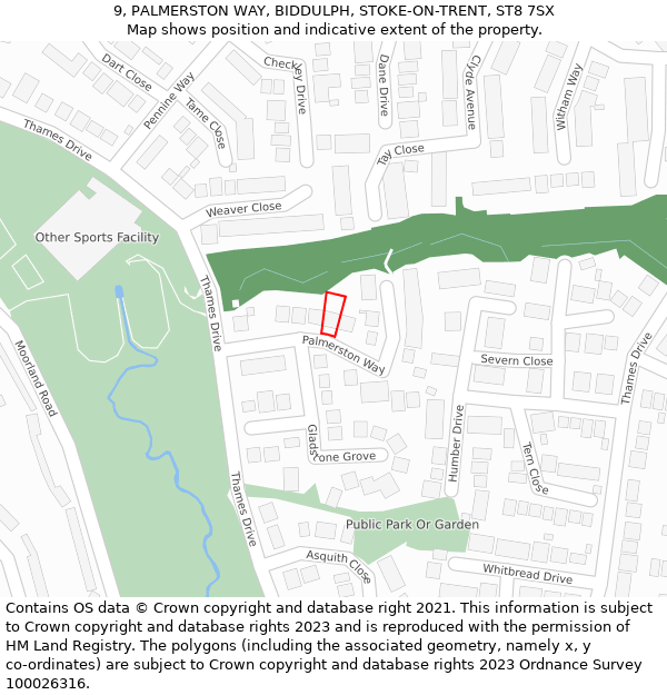 9, PALMERSTON WAY, BIDDULPH, STOKE-ON-TRENT, ST8 7SX: Location map and indicative extent of plot