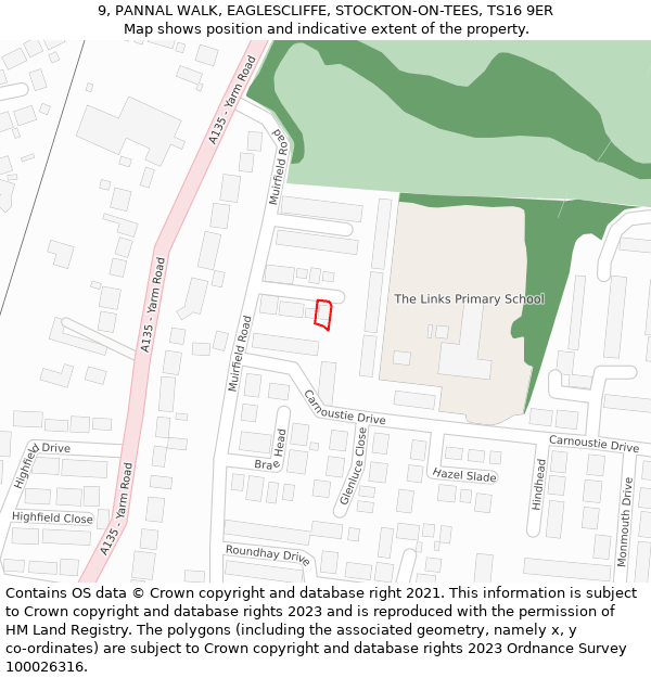 9, PANNAL WALK, EAGLESCLIFFE, STOCKTON-ON-TEES, TS16 9ER: Location map and indicative extent of plot