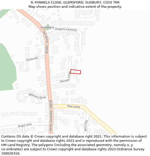 9, PANNELS CLOSE, GLEMSFORD, SUDBURY, CO10 7RR: Location map and indicative extent of plot
