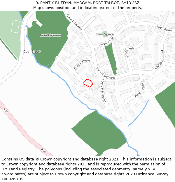 9, PANT Y RHEDYN, MARGAM, PORT TALBOT, SA13 2SZ: Location map and indicative extent of plot