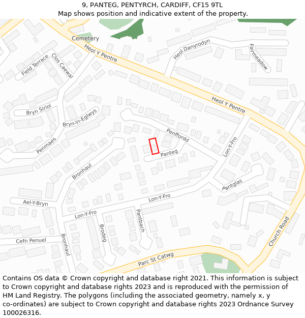 9, PANTEG, PENTYRCH, CARDIFF, CF15 9TL: Location map and indicative extent of plot