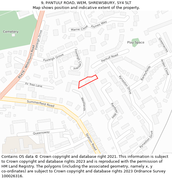 9, PANTULF ROAD, WEM, SHREWSBURY, SY4 5LT: Location map and indicative extent of plot