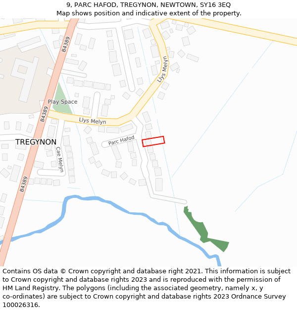 9, PARC HAFOD, TREGYNON, NEWTOWN, SY16 3EQ: Location map and indicative extent of plot