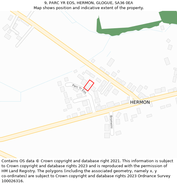 9, PARC YR EOS, HERMON, GLOGUE, SA36 0EA: Location map and indicative extent of plot