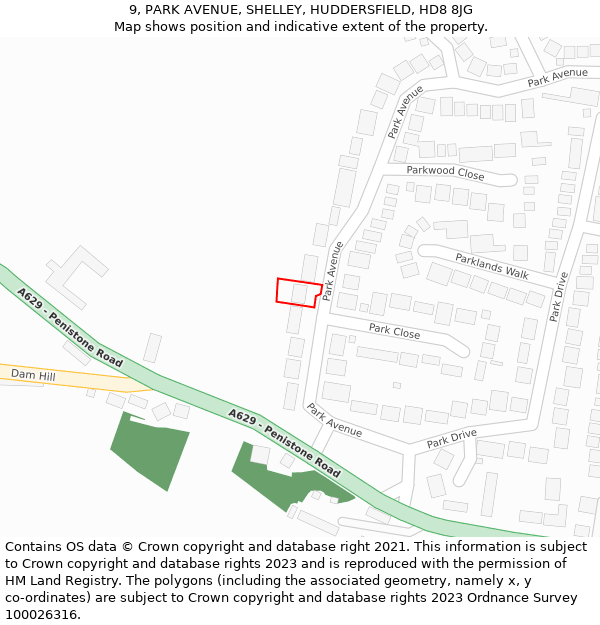 9, PARK AVENUE, SHELLEY, HUDDERSFIELD, HD8 8JG: Location map and indicative extent of plot