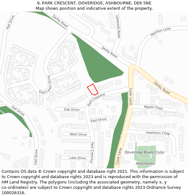 9, PARK CRESCENT, DOVERIDGE, ASHBOURNE, DE6 5NE: Location map and indicative extent of plot