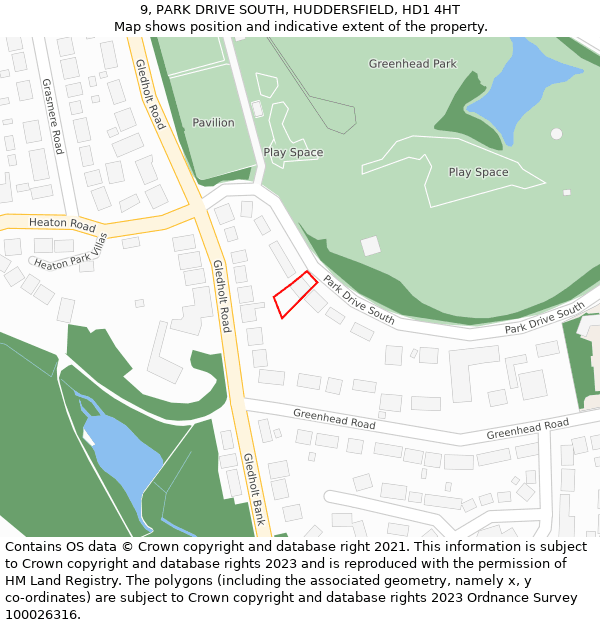 9, PARK DRIVE SOUTH, HUDDERSFIELD, HD1 4HT: Location map and indicative extent of plot