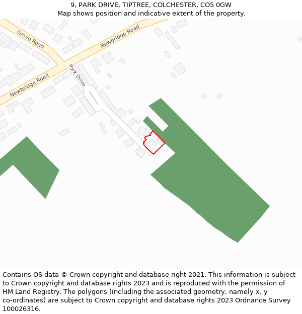 9, PARK DRIVE, TIPTREE, COLCHESTER, CO5 0GW: Location map and indicative extent of plot