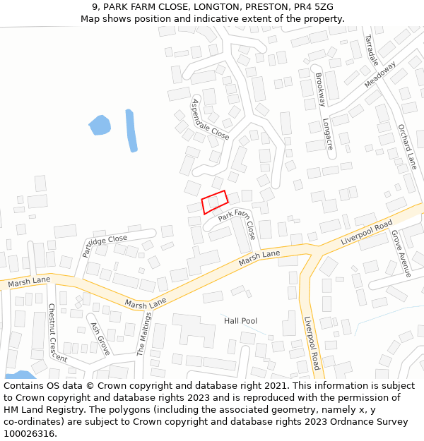 9, PARK FARM CLOSE, LONGTON, PRESTON, PR4 5ZG: Location map and indicative extent of plot