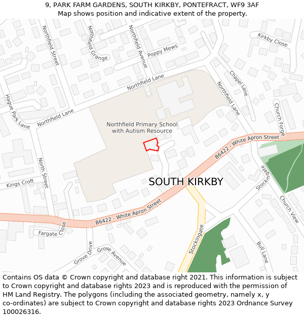 9, PARK FARM GARDENS, SOUTH KIRKBY, PONTEFRACT, WF9 3AF: Location map and indicative extent of plot