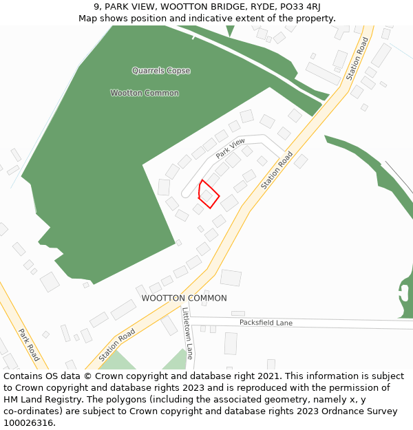 9, PARK VIEW, WOOTTON BRIDGE, RYDE, PO33 4RJ: Location map and indicative extent of plot