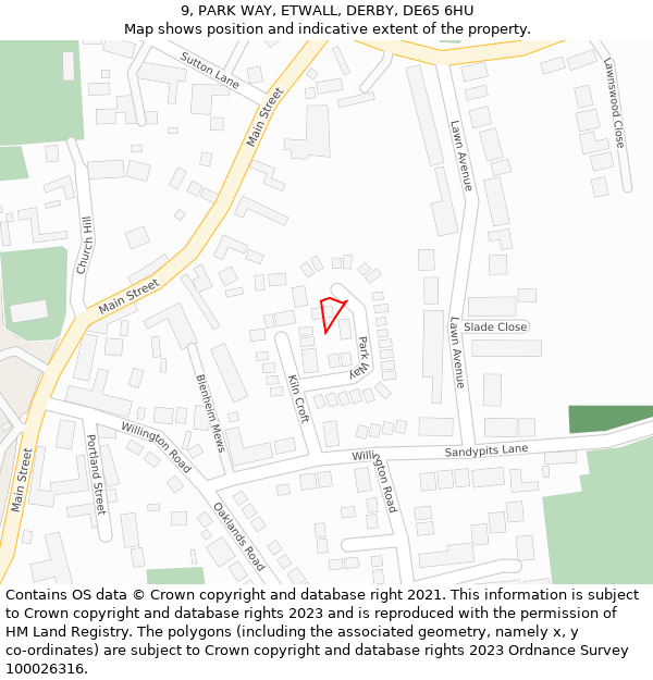 9, PARK WAY, ETWALL, DERBY, DE65 6HU: Location map and indicative extent of plot