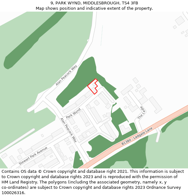 9, PARK WYND, MIDDLESBROUGH, TS4 3FB: Location map and indicative extent of plot