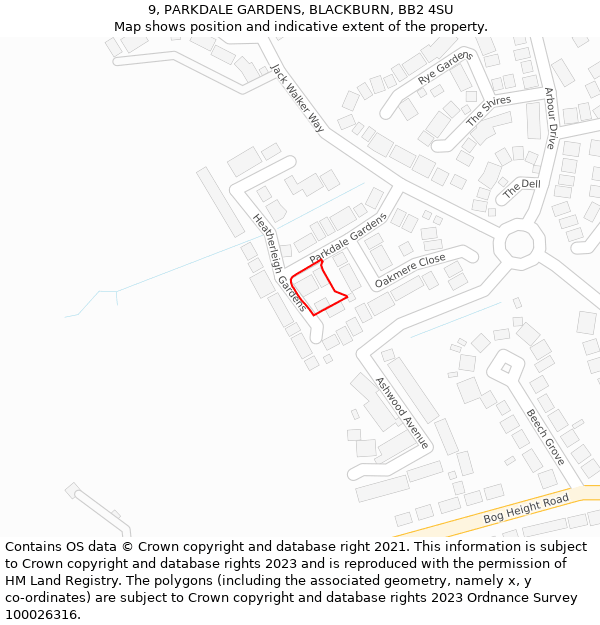 9, PARKDALE GARDENS, BLACKBURN, BB2 4SU: Location map and indicative extent of plot