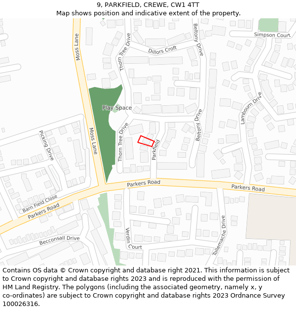 9, PARKFIELD, CREWE, CW1 4TT: Location map and indicative extent of plot
