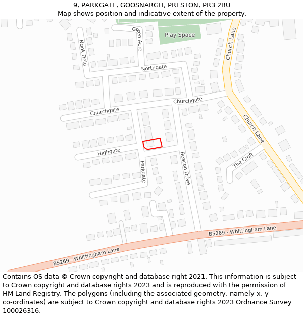 9, PARKGATE, GOOSNARGH, PRESTON, PR3 2BU: Location map and indicative extent of plot