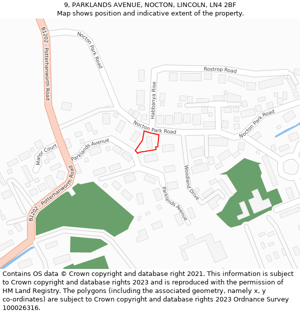 9, PARKLANDS AVENUE, NOCTON, LINCOLN, LN4 2BF: Location map and indicative extent of plot