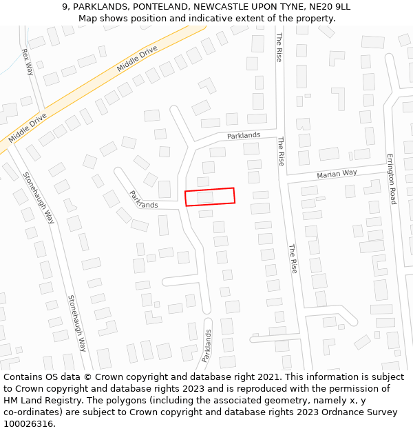 9, PARKLANDS, PONTELAND, NEWCASTLE UPON TYNE, NE20 9LL: Location map and indicative extent of plot