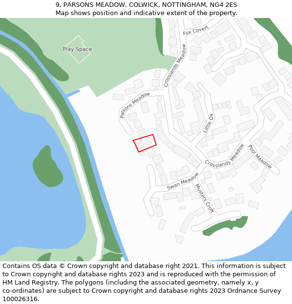 9, PARSONS MEADOW, COLWICK, NOTTINGHAM, NG4 2ES: Location map and indicative extent of plot