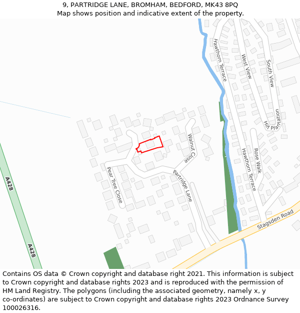 9, PARTRIDGE LANE, BROMHAM, BEDFORD, MK43 8PQ: Location map and indicative extent of plot