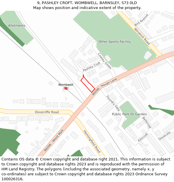 9, PASHLEY CROFT, WOMBWELL, BARNSLEY, S73 0LD: Location map and indicative extent of plot